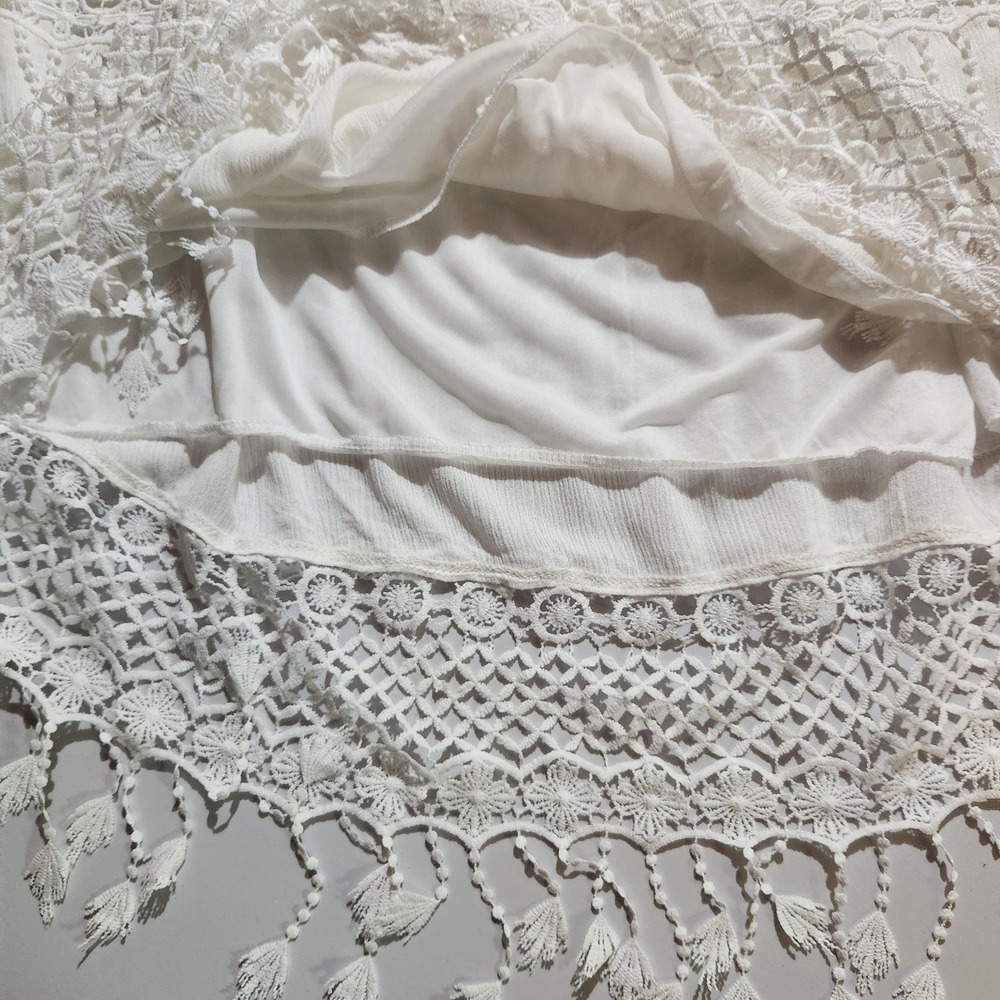 Indigo Soul Womens White Crochet Lace Tiered Maxi Skirt XL Elastic Waist Pull On - Picture 7 of 9